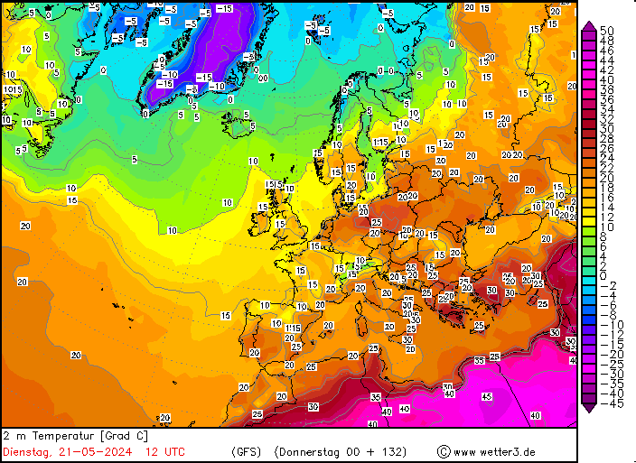 GFS Hőmérséklet előrejelzési Analízis Európa térségére