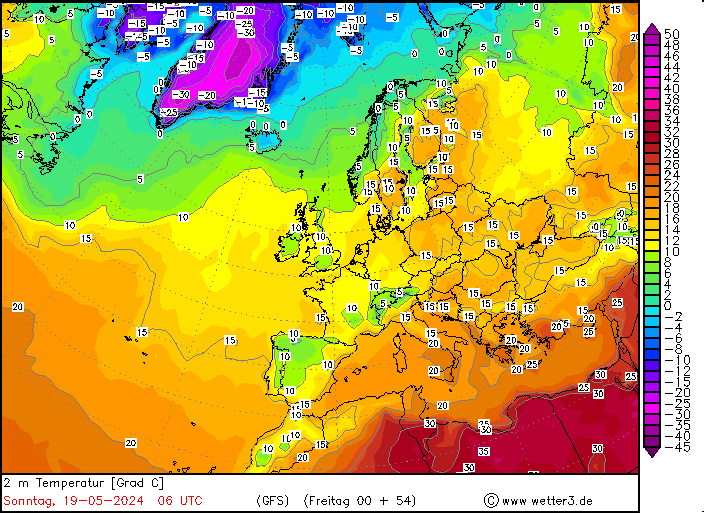 GFS Hőmérséklet előrejelzési Analízis Európa térségére